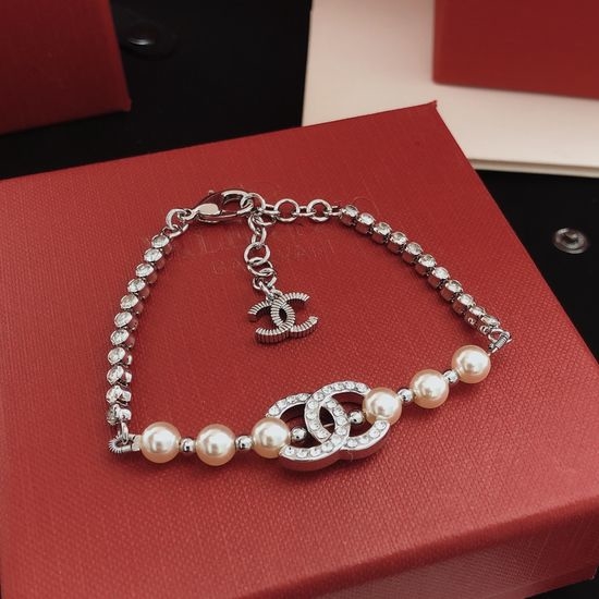 Chanel Diamond Pearl Brass Bracelet