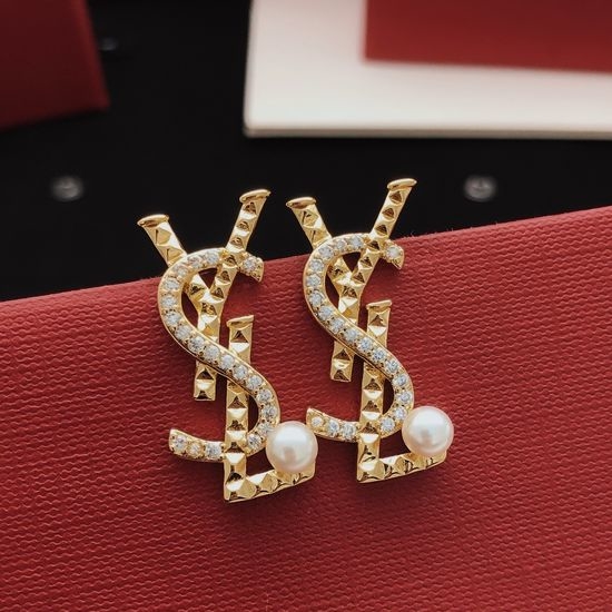 Yves Saint Laurent YSL Square Quilted Pearl Stud Earrings