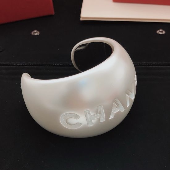 Chanel Pearl White Acrylic Open Bangle