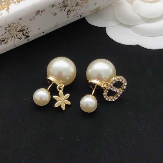 Christian Dior CD Sunflower Rhinestone Drop Earrings Brass Material
