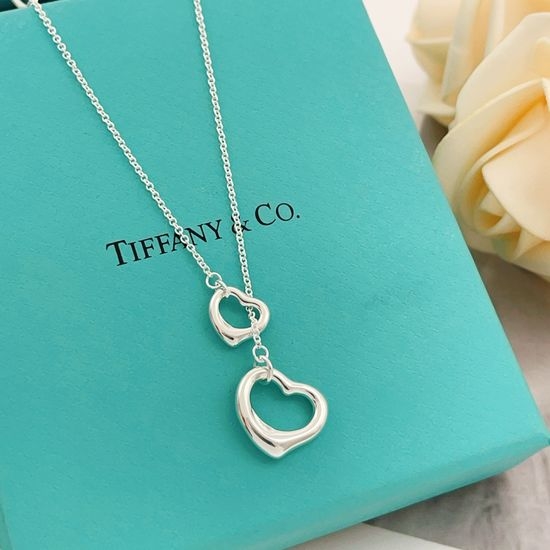 Tiffany & Co. Silver Double Buckle Heart Brass Necklace