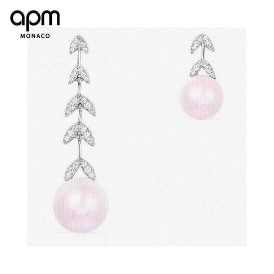 Apm monaco Asymmetric Petal Zircon Pearl Earrings
