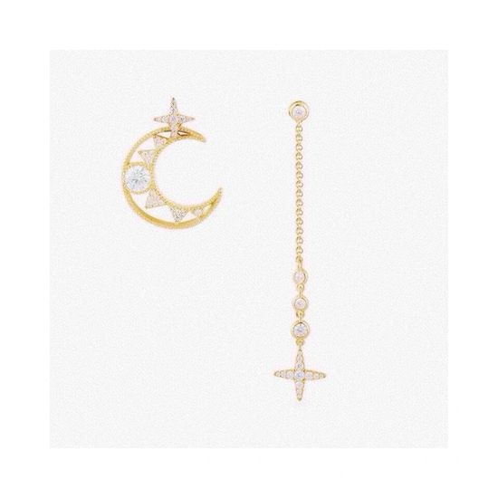 Apm monaco Asymmetric Star Moon Gold-Tone Earrings