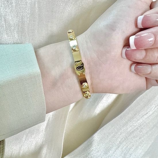 Chanel Rhinestone Decor Classic Bangle