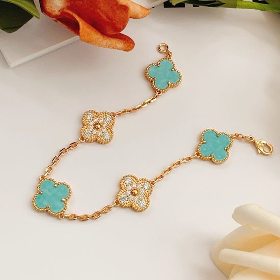 Van Cleef & Arpels VCA Rose Gold Blue Clover Diamond Bracelet