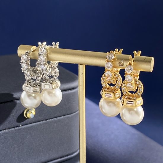 Swarovski Full Rhinestone Pearl Drop Hoop Earrings