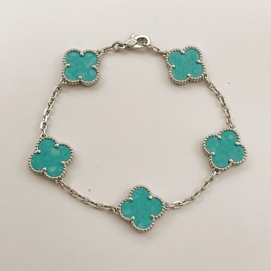 Van Cleef & Arpels VCA Silver Light Green Mother of Pearl Bracelet