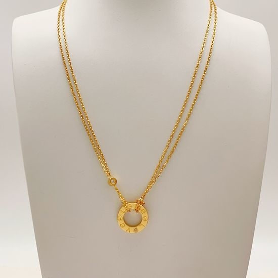 Cartier Gold Cubic Zirconia Round Pendant Necklace