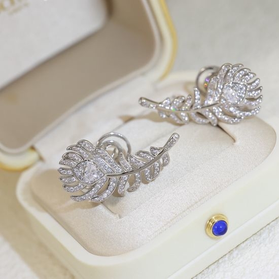 Boucheron Delicate Peacock Feather Stud Earrings