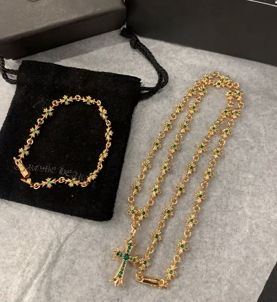 Chrome Hearts Vintage Emerald Necklace Bracelet Set