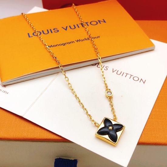 Louis Vuitton LV Black Mother of Pearl Floral Necklace
