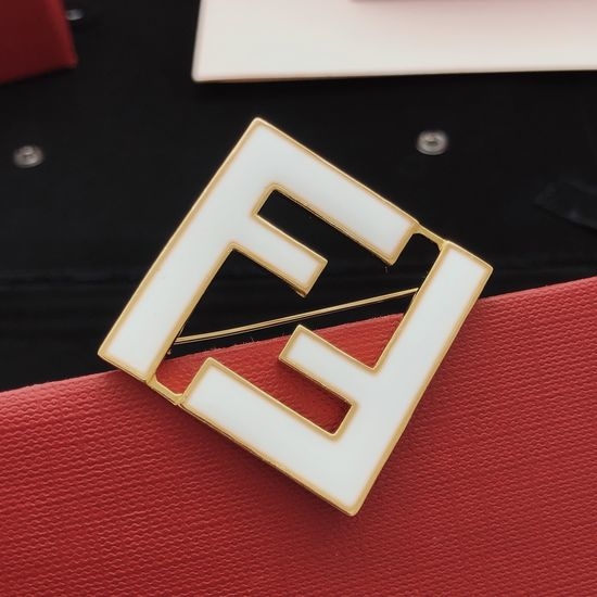 Fendi White Square Brooch Brass Material