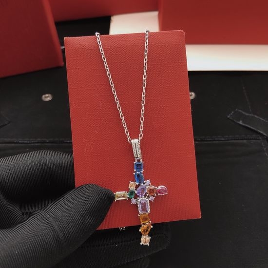 Dolce & Gabbana Colorful Diamond Cross Pendant Necklace
