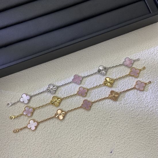 Van Cleef & Arpels VCA Laser Pink Shell Five Flower Bracelet