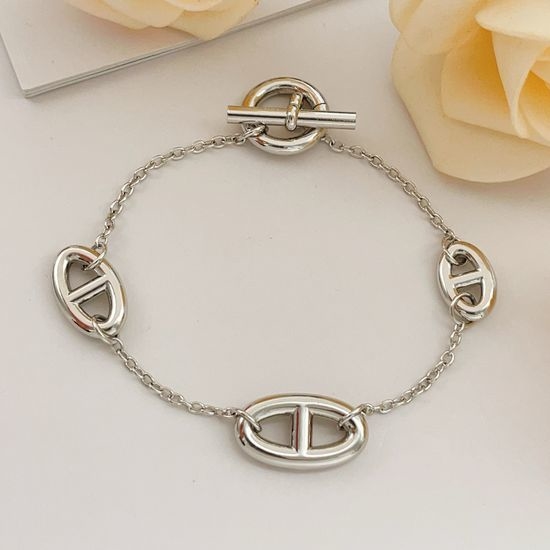 Hermes Silver Glossy Pig Nose Bracelet