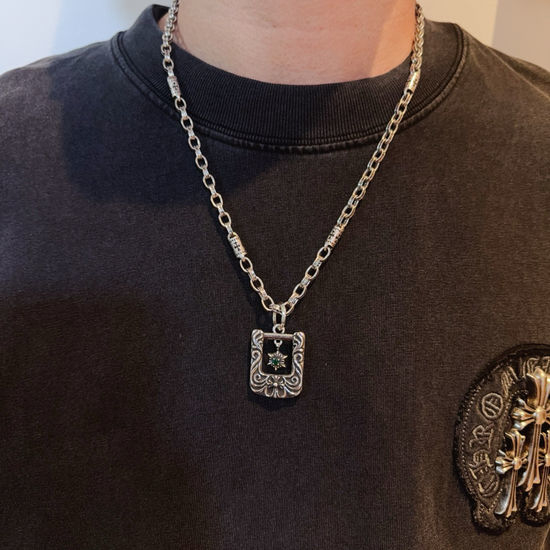 Chrome Hearts Green Stone Cross Pendant Necklace