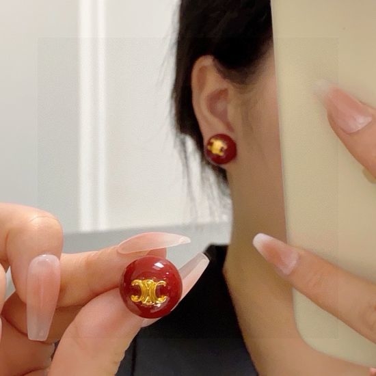 Celine Classic Arch Red Stud Earrings
