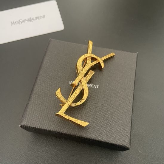Yves Saint Laurent YSL Textured Metal Letter Brooch