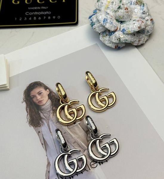 Gucci Polished Metal Hoop Drop Earrings