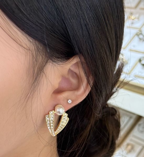 Valentino Faux Pearl V Shape Drop Earrings