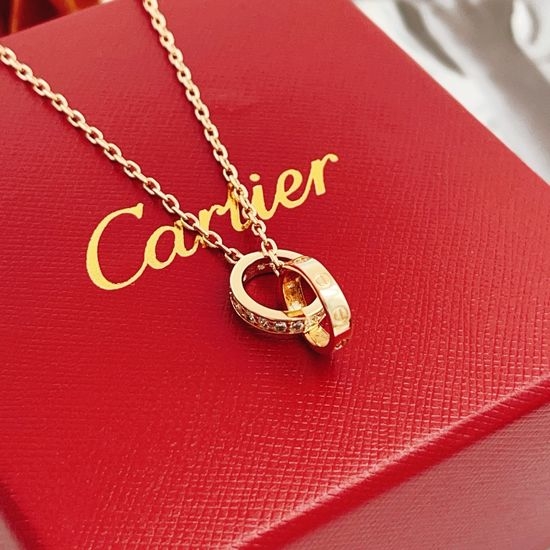 Cartier Rose Gold Diamond Double Ring Necklace