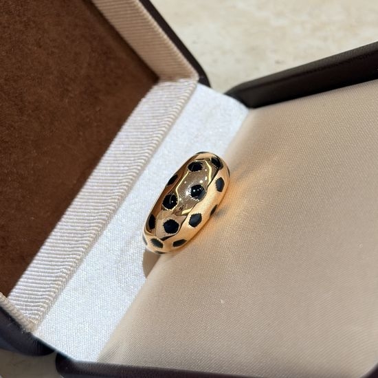 Cartier Black Enamel Leopard Pattern Silver Ring