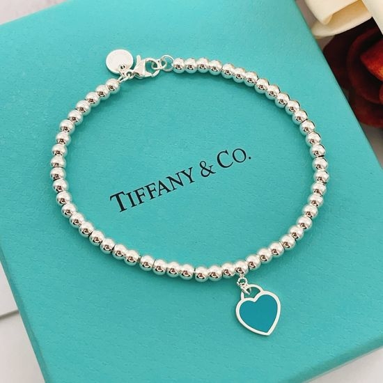 Tiffany & Co. Blue Green Heart Silver Bracelet