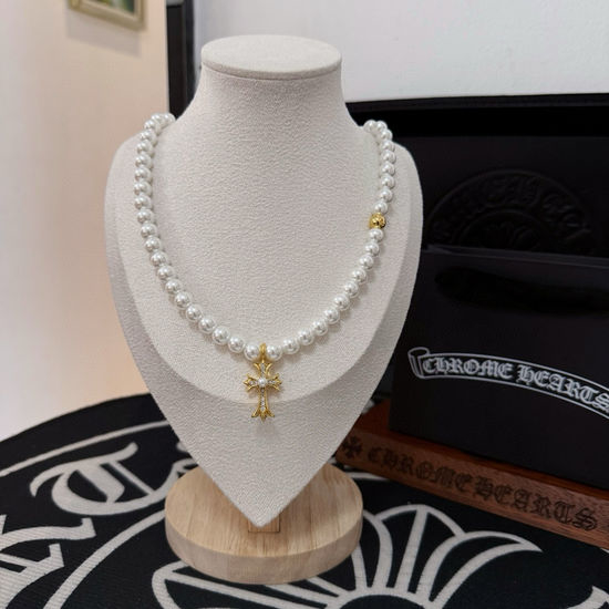 Chrome Hearts Pearl Inlaid Cross Necklace
