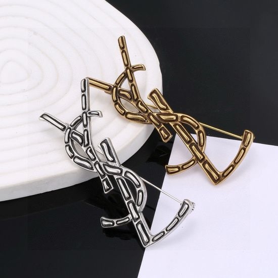 Yves Saint Laurent YSL Elegant Abstract Brass Brooch
