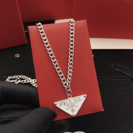 Prada White Triangle Pendant Necklace