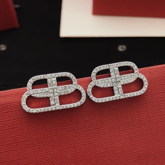 Balenciaga Silver Monogram Stud Earrings