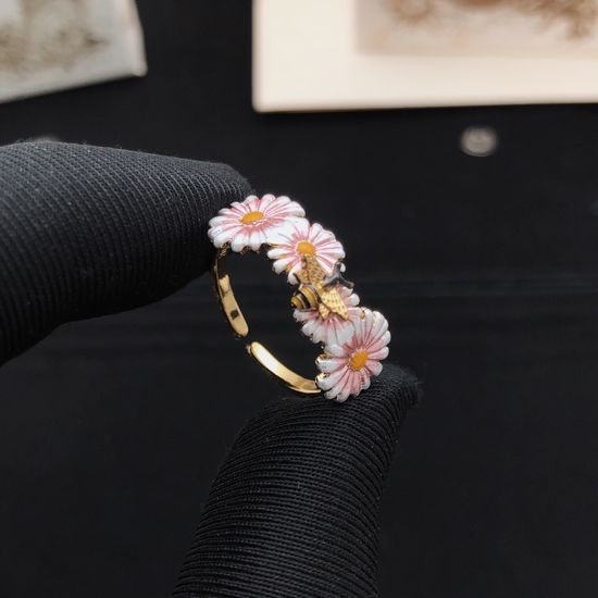 Christian Dior CD Sunflower Pattern Brass Ring
