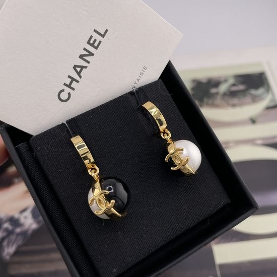 Chanel Black White Color Block Stud Earrings