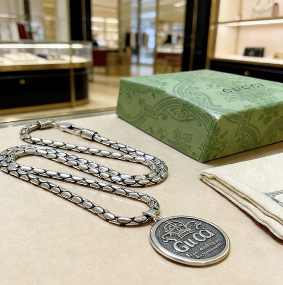 Gucci Vintage Finish Double Pendant Chain Necklace