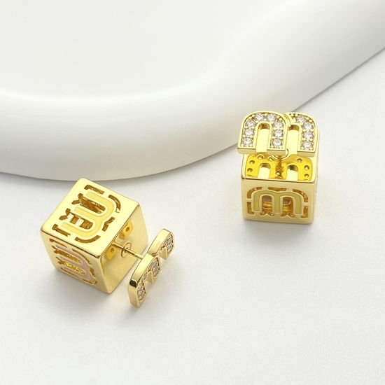 Miu Miu Cubic Letter Inlaid Rhinestone Stud Earrings
