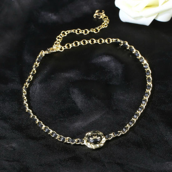 Chanel Black Lambskin Necklace Brass Crafted