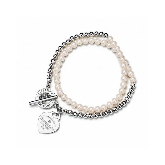 Tiffany & Co. Double Circle Pearl Heart Pendant Bracelet