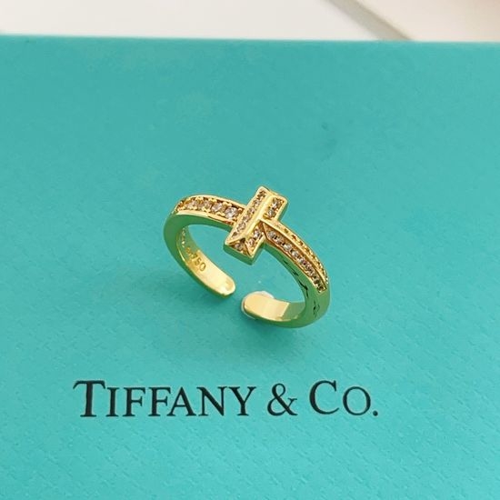 Tiffany & Co. Gold Diamond Inlaid T Shape Ring