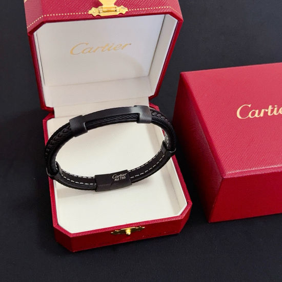 Cartier Diamond Inlaid Leather Cord Bangle