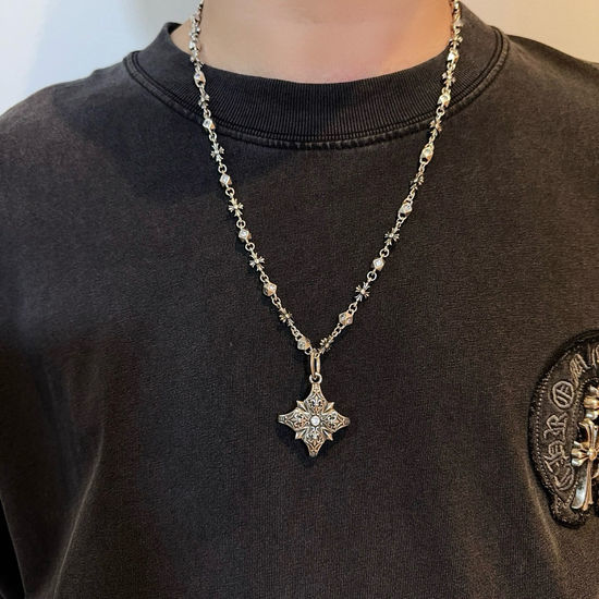 Chrome Hearts White Diamond Cross Pendant Necklace