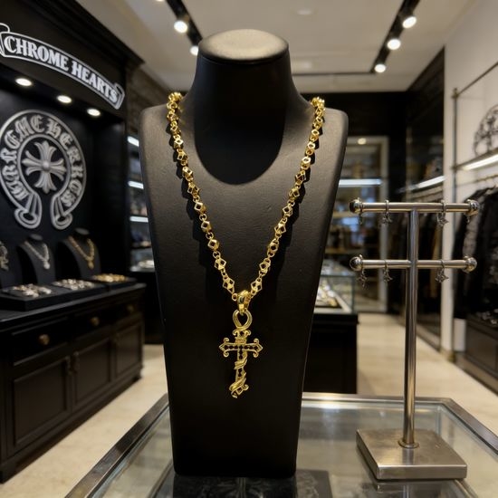 Chrome Hearts Black Stone Cross Pendant Necklace