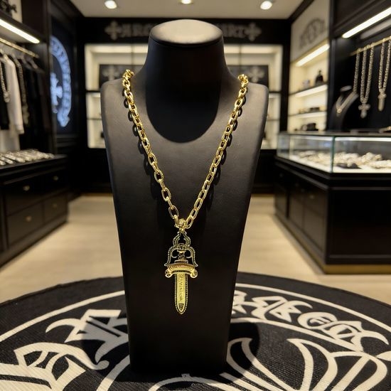 Chrome Hearts Vintage Green Zircon Sword Necklace