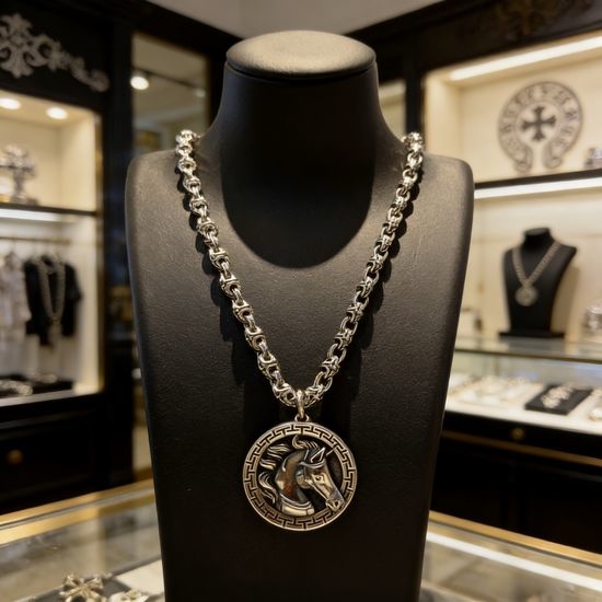 Chrome Hearts Vintage Horse Pendant Round Necklace