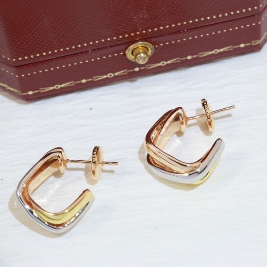 Cartier Tri Color Square Hoop Stud Earrings