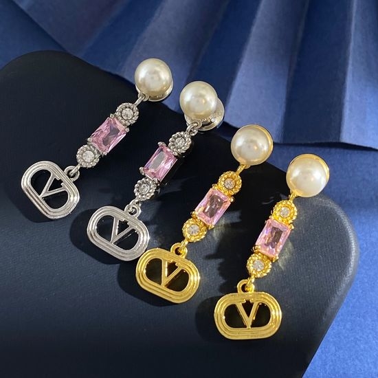 Valentino Pearl Crystal Inlaid Long Drop Earrings