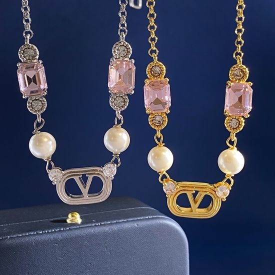 Valentino White Pearl Pendant with Pink Crystal Necklace