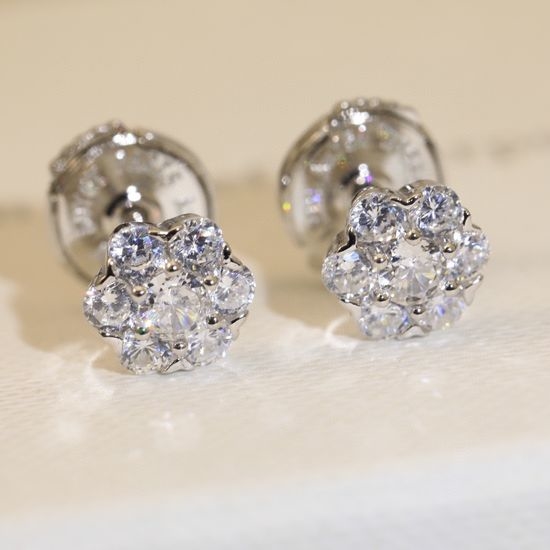 Van Cleef & Arpels VCA Sterling Silver Flower Design Stud Earrings
