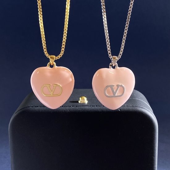 Valentino Pink Enamel Heart Pendant Gold Chain Necklace