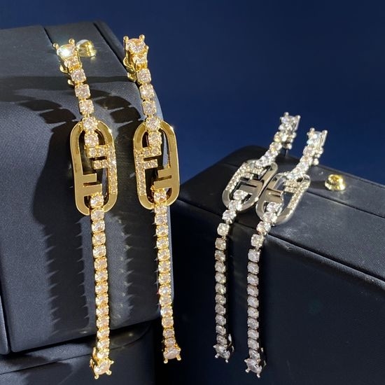 Fendi Rhinestone Inlaid Tassel Drop Earrings