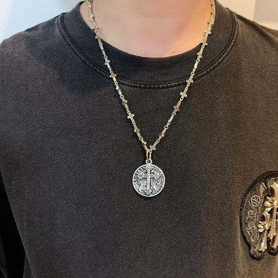 Chrome Hearts Round Tag Cross Pendant Necklace